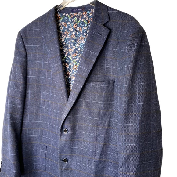 Alan Flusser Checkered Blazer Jacket Sports Coat Floral Lining XL - Picture 2 of 7